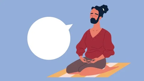 Animated young man with man bun meditating in silence on yoga mat with spee.. Stock-Footage 339068580