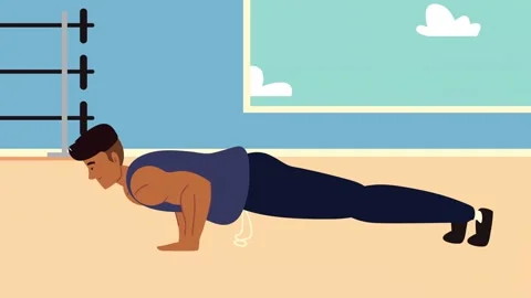 Animated young man performing push ups in fitness studio for healthy lifest.. 库存影片 339056970