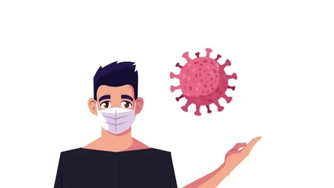 Animated young man wearing protective medical face mask presenting coronavi.. 库存影片 339197728