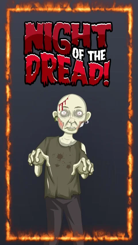 Animated Zombie Character with Fire Frame and Night of the Dread Text Stock Footage 339756444