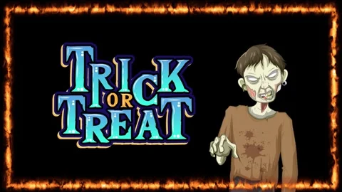 Animated Zombie Character with Trick or Treat Text and Fire Frame Stock Footage 339754058