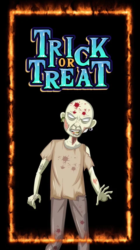 Animated Zombie Character with Trick or Treat Text in Fire Frame Stock Footage 341461787