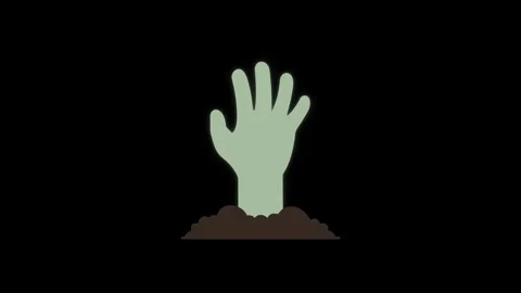 Animated zombie hand emerging from grave on black background Stock Footage 342342501