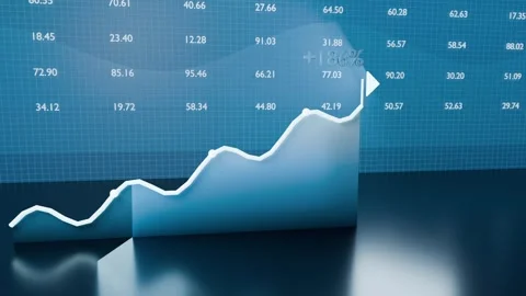 Animating 3D area chart plotting white trend line with tracking dot on blue Stock Footage 339722122