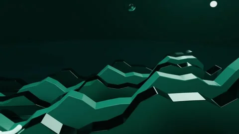 Animating 3D teal ridges with frames moving in studio, drawing white ribbon Stock Footage 340268267