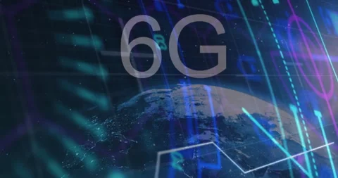 Animating 6G technology over digital globe with network connections Stock Footage 303615631