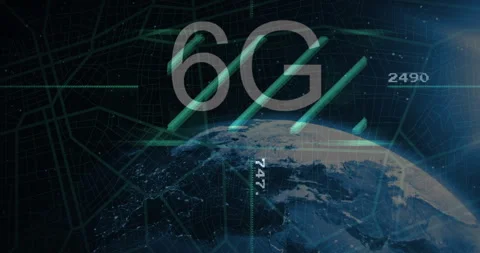 Animating 6G technology over digital globe with network connections Stock Footage 303615641