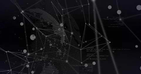Animating abstract network of glowing nodes and triangular mesh in virtual 3D Stock Photos