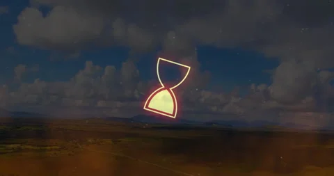 Animating abstract shapes over scenic landscape with cloudy sky background Video stock 303431335