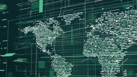 Animating analytics HUD receiving data, mapping global routes for monitoring Stock Footage 337141180