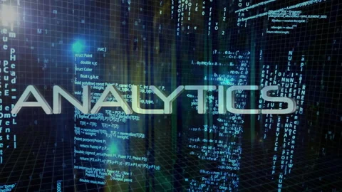 Animating analytics text over digital data and coding background Stock Footage 303463149