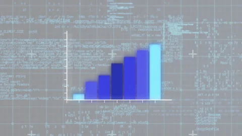 Animating bar chart over programming code background Stock Footage 303738640