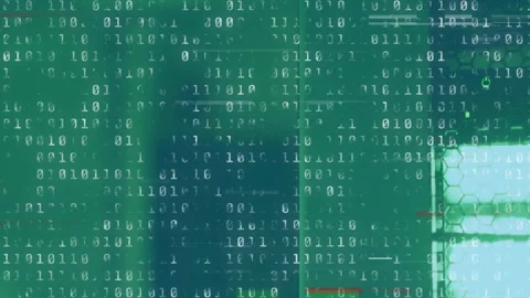 Animating binary code and hexagonal grid over green background Stock Footage 304308002