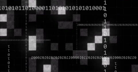 Animating binary code and pixelated patterns over black background Stock Footage 304022628