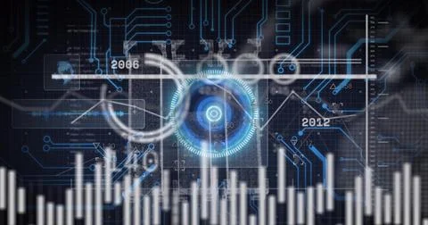 Animating blue ringed reticle pulsing on grid, showing square frame, timeline Stock Illustration