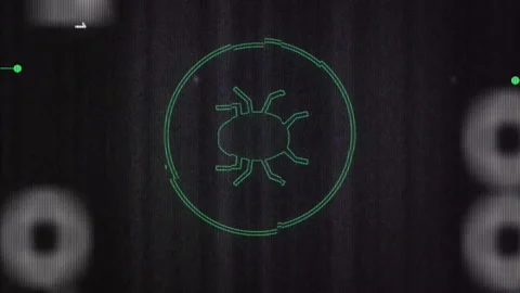 Animating bug icon and binary code over dark background Stock Footage 313340397