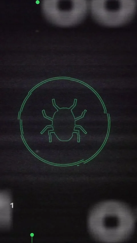 Animating bug icon and binary code over dark background Stock Footage 319883072