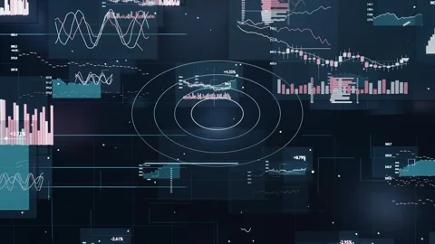 Animating center panel in dark field as data arriving rings drawing in turquoise Stock Footage 337505040