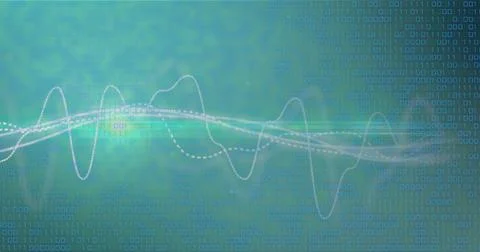 Animating centered waveform across teal showing solid or dotted white traces, 스톡 사진
