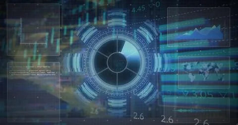 Animating central circular gauge displaying segmented bars in HUD, with Stock Photos