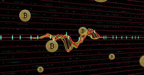 Animating central cluster of oscillating multicolor lines in dark trading frame, Stock Illustration