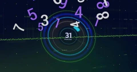 Animating central HUD pulsing on dashboard, showing 31 PERCENT, dotted waveform, Stock Illustration