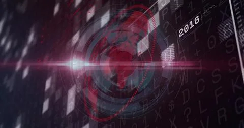 Animating central HUD radar spinning on digital UI background, with magenta Stock Illustration