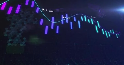 Animating chart showing bars and line on dashboard, with labels over honeycomb Stock Illustration