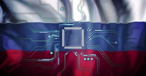 Animating circuit board and microchip over Russian flag Stock Footage 304767046