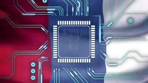 Animating circuit board and microchip over Russian flag Stock Footage 312642757