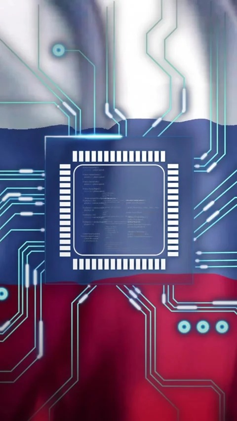 Animating circuit board and microchip over Russian flag Stock Footage 323780917