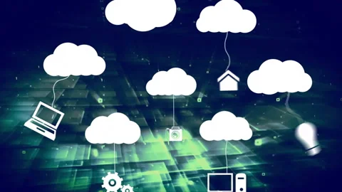 Animating cloud computing icons over digital grid background Stock Footage 303793222