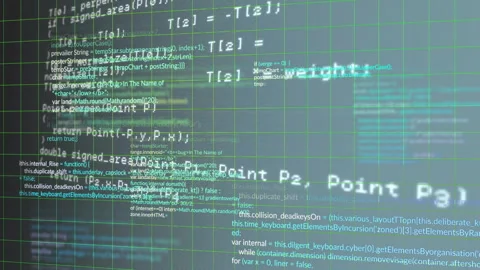 Animating computer code and algorithms over green grid background 库存影片 303877724