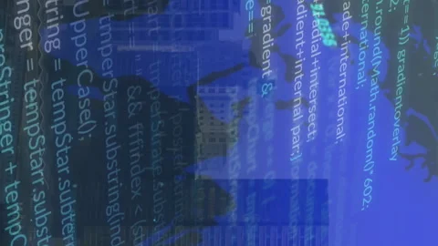 Animating computer code over diverse business people working in office Stock Footage 314115591