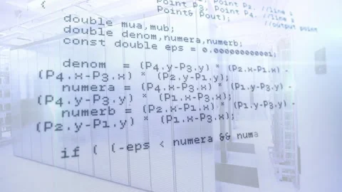 Animating computer code over transparent screens in modern office environment Stock Footage 303616130