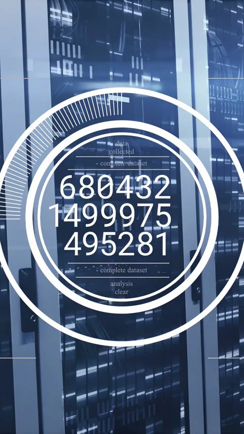 Animating concentric HUD overlay showing stacked numeric readouts on server Stock Footage 332823590