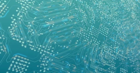 Animating data flow over circuit board on blue background Stock Footage 304312700