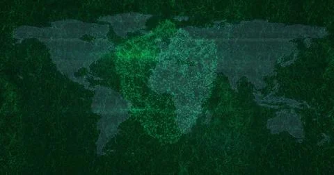 Animating data map on screen receiving pulse, forming dot-matrix lands with Stock Illustration