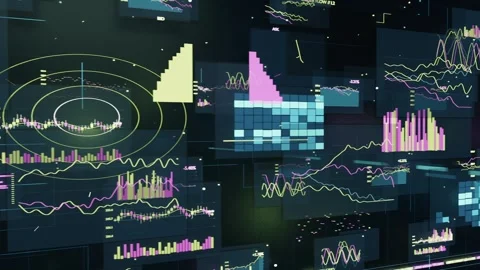 Animating data mosaic as frames advance filling navy display centering radar Vídeo Stock 337505041
