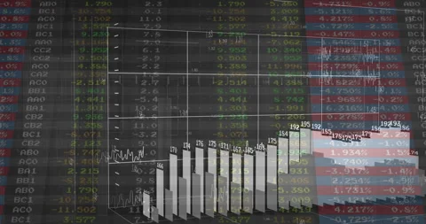 Animating data scroll, forming 3D grid and showing bars growing then receding Stock Footage 310637132