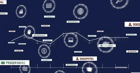 Animating data timeline graphic on dashboard load, visualizing node icons and Stock Photos