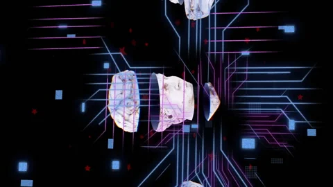 Animating digital brain scans and neural network pathways over dark background Video stock 303461444