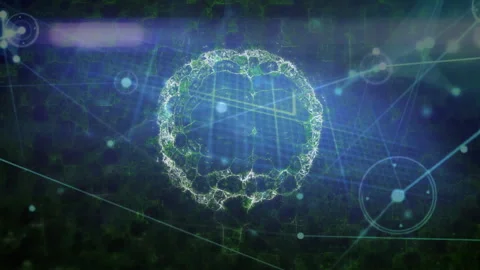 Animating digital brain structure and network connections over blue and green Stock Footage 303877177