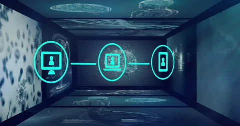 Animating digital connections and data transfer over futuristic technology Stock Footage 303949586