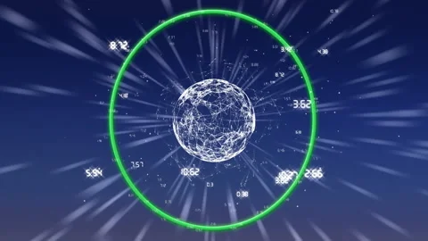 Animating digital globe with network connections and data points over blue Stock Footage 303461685