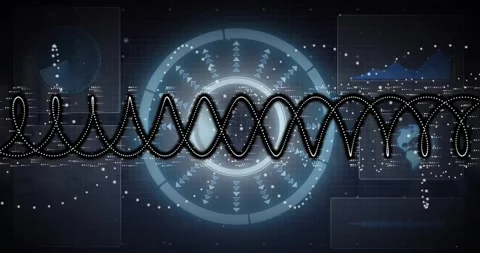 Animating digital waveform and data visualization over futuristic interface Stock Footage 330292054