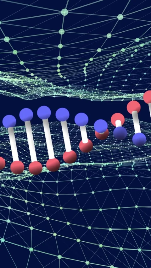 Animating DNA double helix and network connections, visualizing scientific data Stock Footage 342015739