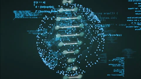 Animating DNA strand and programming code over dark background Stock Footage 303877718