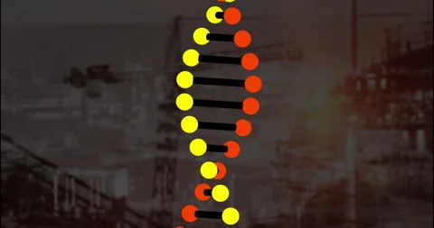 Animating DNA strand over construction site with cranes in background Stock Footage 303624075