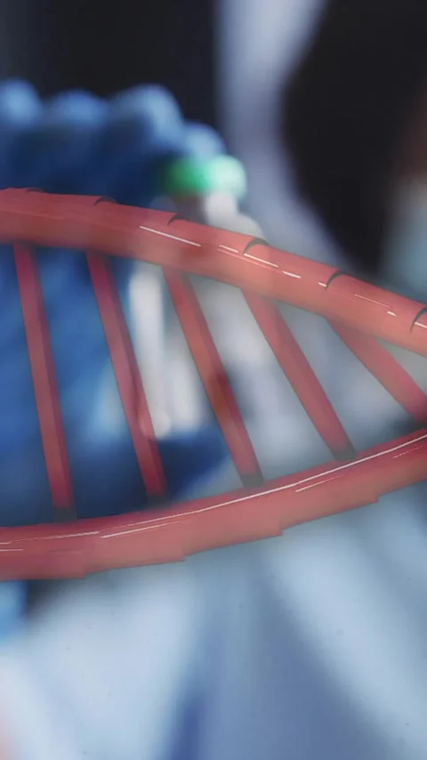 Animating DNA strand over scientist holding vial in laboratory Stock Footage 342015710